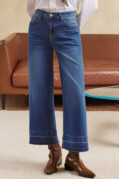 Raw Hem High Waist Straight Leg Loose Jeans